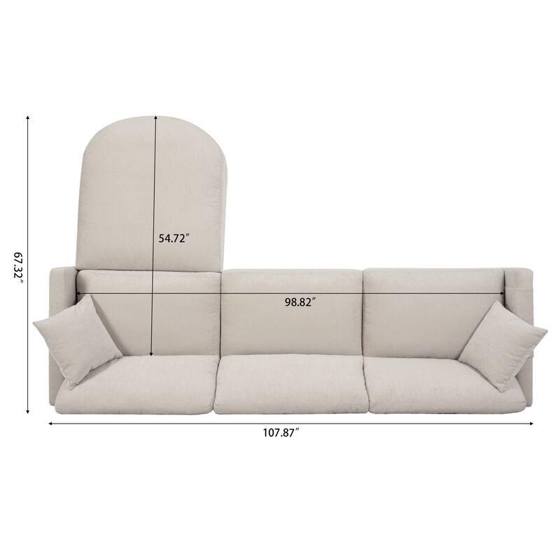 Beige 107.87'' Spacious 4-Seater Sofa with Movable Ottoman and Convenient Storage