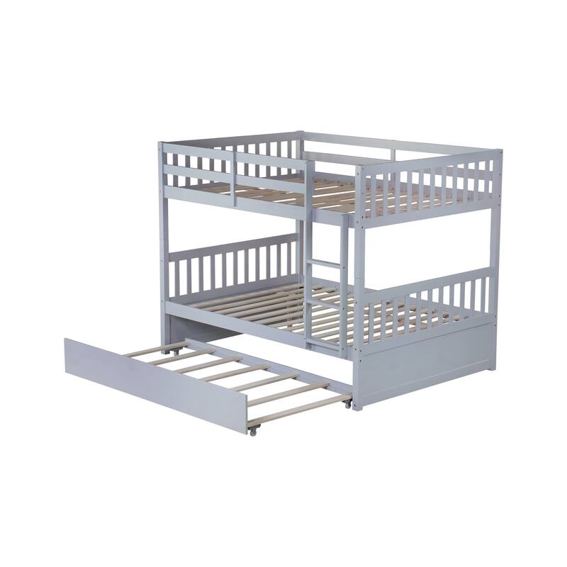 Full Over Full with Trundle, Convertible to 2 Full Platform Beds,Bunk Bed with Ladder and Safety Guardrails