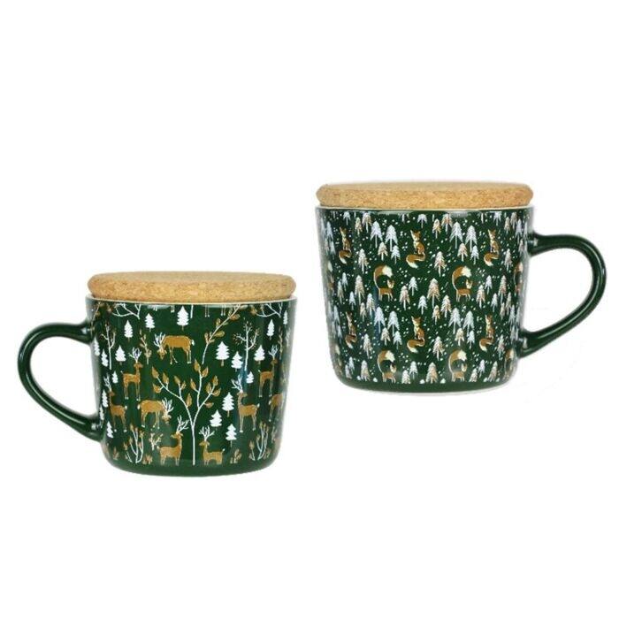 STP Goods Winter Forest Ceramic Mugs w/ Cork Lid Set of 2