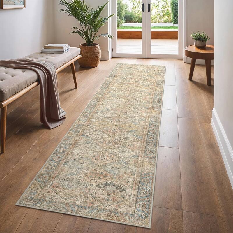 Mcow Vintage Wood-Tone Low-Pile Washable Non-Slip Area Rug