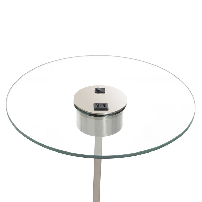 StyleCraft Sutton Floor Lamp with Glass Table - Brushed Nickel - Whit Shade