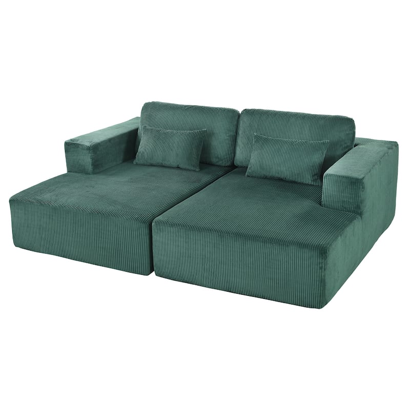 86.6" Oversized Double Chaise Lounge Sofa Chair, Modern Sectional Cloud Couch, Corduroy Upholstered Floor Loveseat Sleeper Bed
