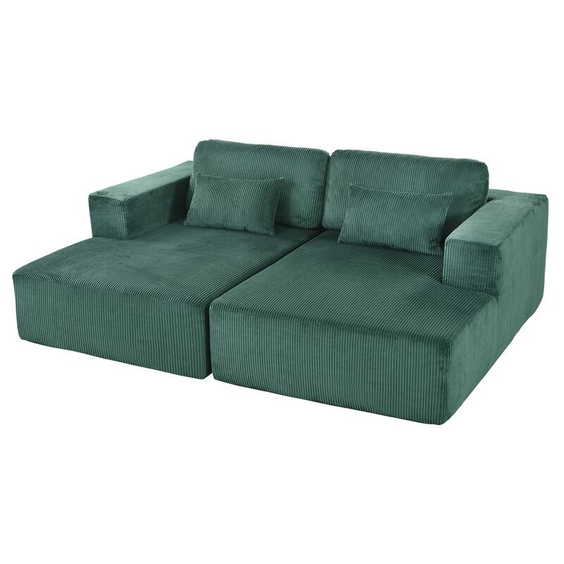 Oversized Double Chaise Lounge Sofa, Comfy Full-Compressed Sleeper Sofa Bed, Corduroy Upholstered Sofa Bed with 2 Pillows