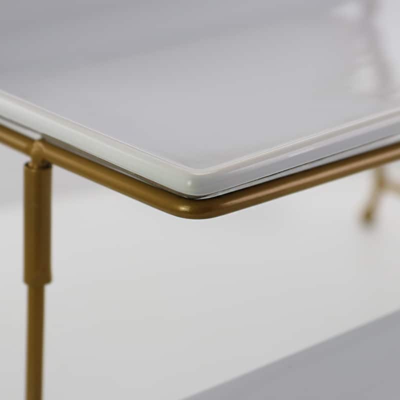 Grand Feast Gold Metal 3 Tiered Rectangle White Porcelain Plate Serving Set