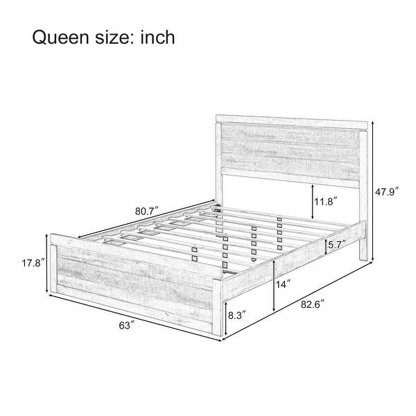 Natural Pineood Queen Size Platform Bed with 10 Wooden Slats Support, No Box Spring Needed