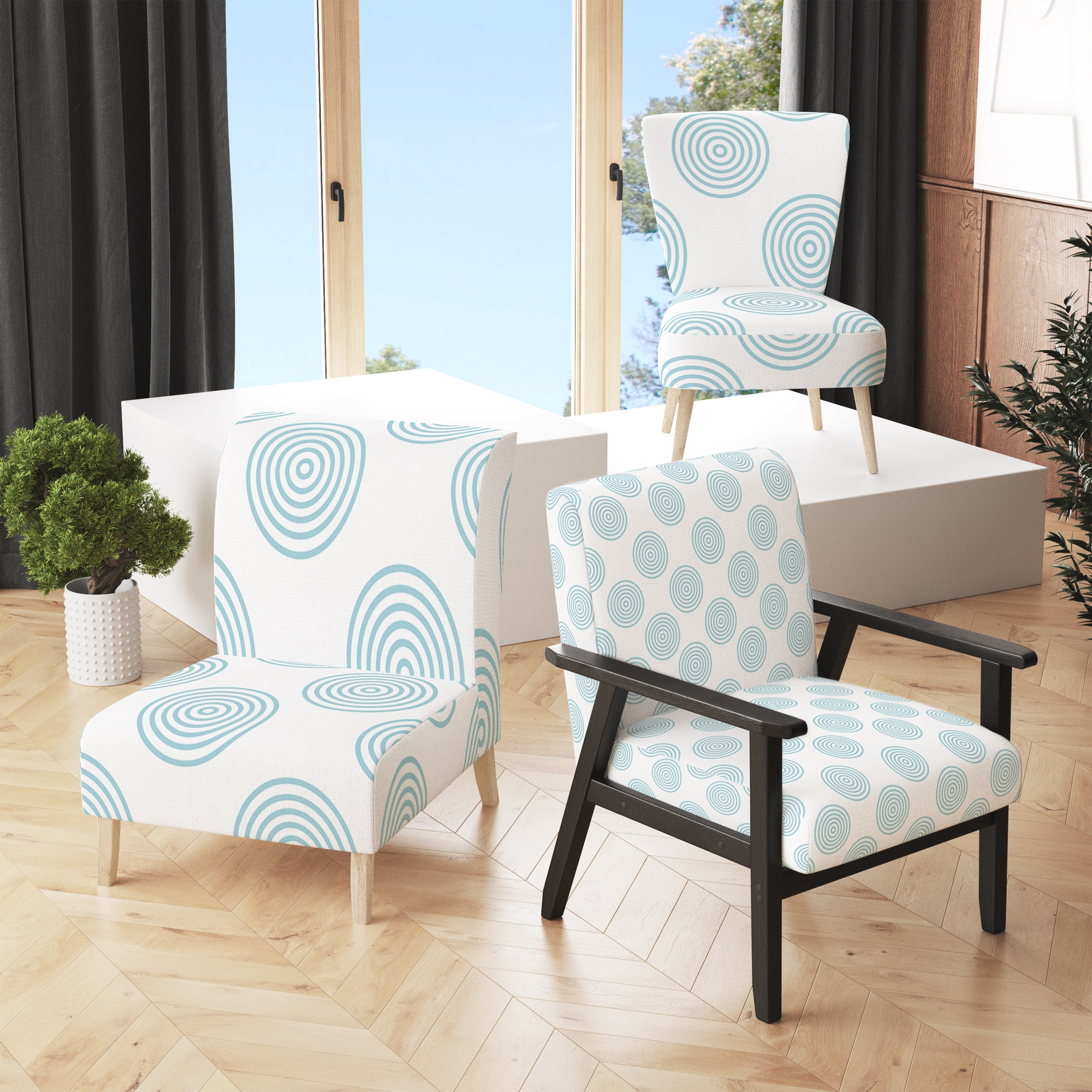 Blue patterned best sale chairs