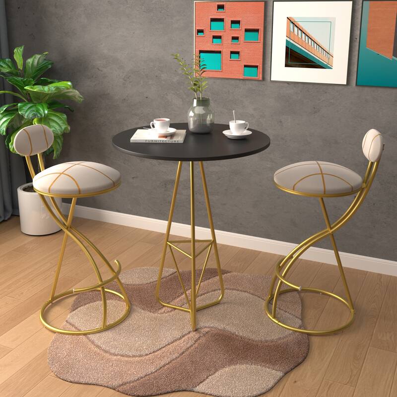Set of 2 S-Shaped Round Velvet Bar Stools with Stripe Pattern, Modern Counter Chairs for Dining Room