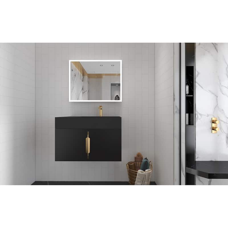 Amazon 30" Wall Mounted Bathroom Right Basin Vanity Set w/ Black Top