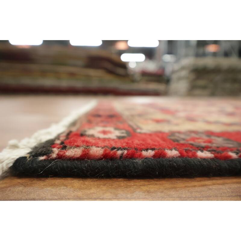 Hand Knotted Oriental 100% Wool Carpet Traditional Tribal Red Hamedan Runner Rug - 12' 5'' X 3' 6''