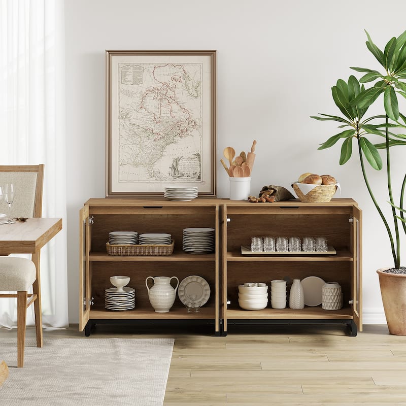 WAMPAT Multifunctional Sideboard Buffet Cabinets with Glass Doors, Modern Sideboard with Adjustable Shelf, Coffee Bar Cabinet
