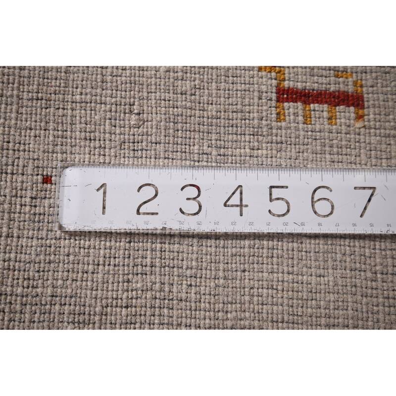 Gabbeh Oriental Area Rug Hand-Knotted Beige Tribal Wool Carpet - 6'7"x 9'9"