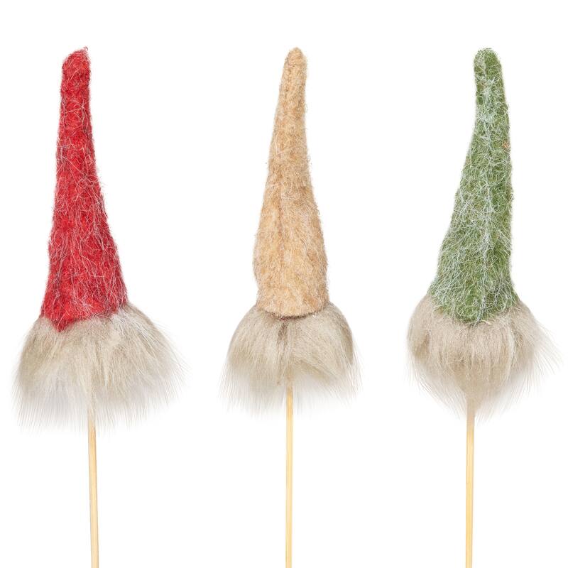 Gnome with Fuzzy Hat Christmas Picks - 13.25" - Set of 3