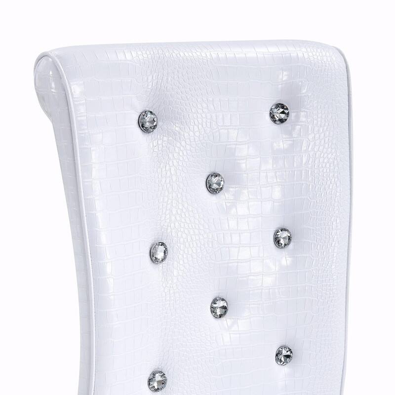 Set of 2 Retro Alligator Skin Upholstered Dining Chairs with Crystal Buckle Design & Faux Leather