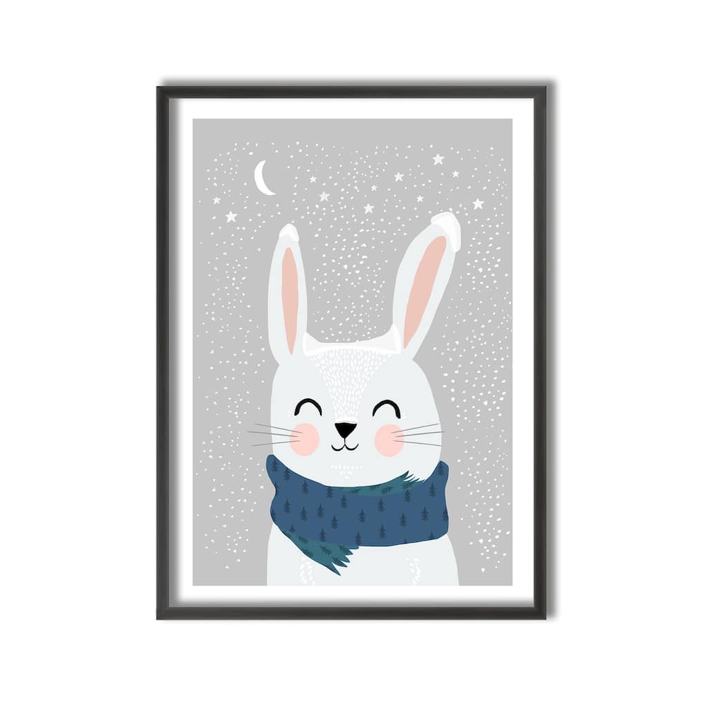 Kids Framed Art Print Snow Bunny by Treechild - Multi-Color