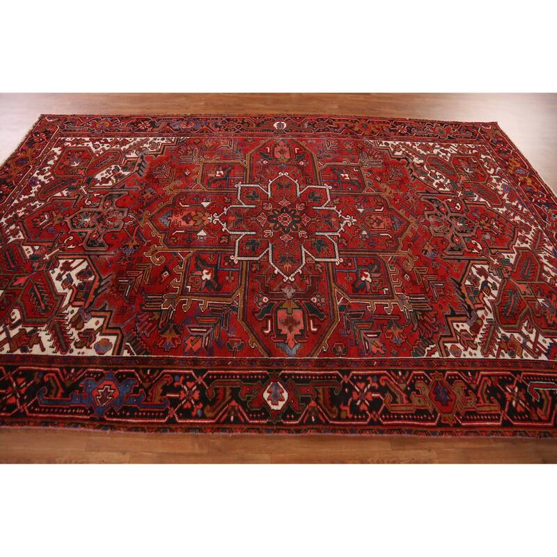 Hand Knotted Oriental 100% Wool Carpet Traditional Medallion Red Heriz Area Rug - 11' 0'' X 7' 3''