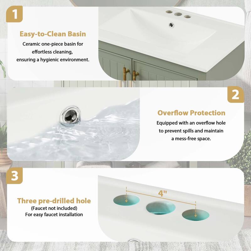 30-Inch Green Bathroom Vanity with Ceramic Sink