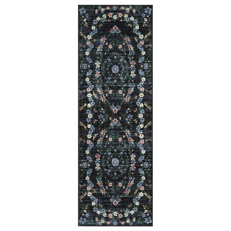 Modern Insect Botanical Pattern Area Rug Floral Print Rug Non-Slip Low Pile Soft Accent Carpet for Living Room Bedroom