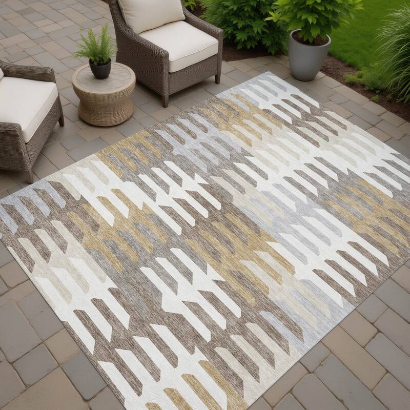 Machine Washable Indoor/ Outdoor Modern Stacks Chantille Rug - Taupe - 3' x 5'
