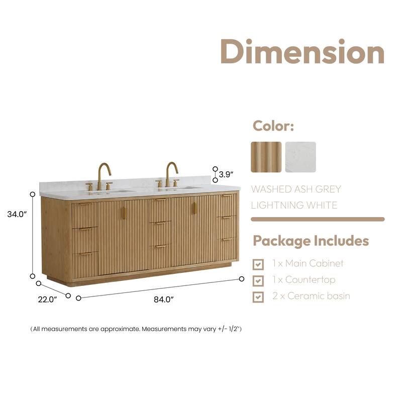 Miseno MV-NM-CADI84-LWT Cadiz 84" Free Standing Double Basin Vanity
