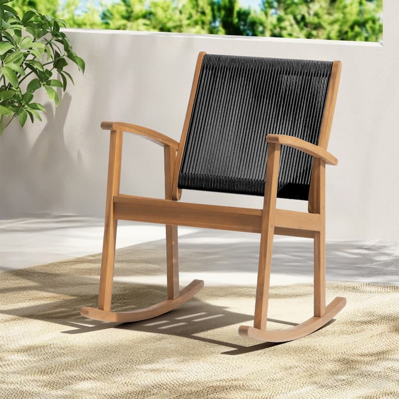 Outdoor Single Wooden Rocking Chair - Beige/Black
