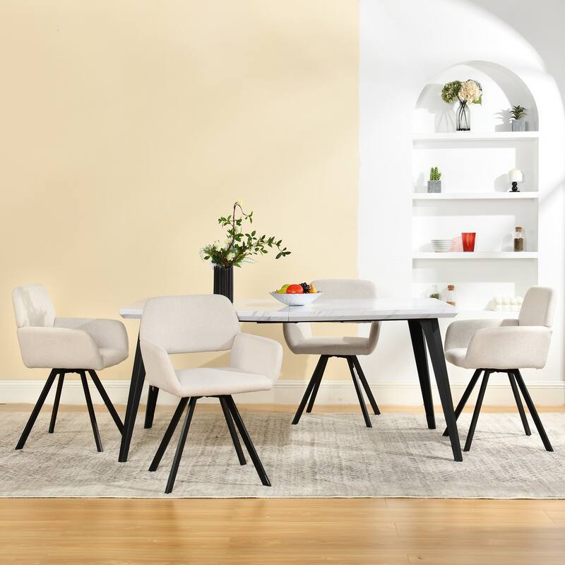 Homy Casa 5-Piece Dining Set with Rectangular Table and Upholstered Swivel Armchairs