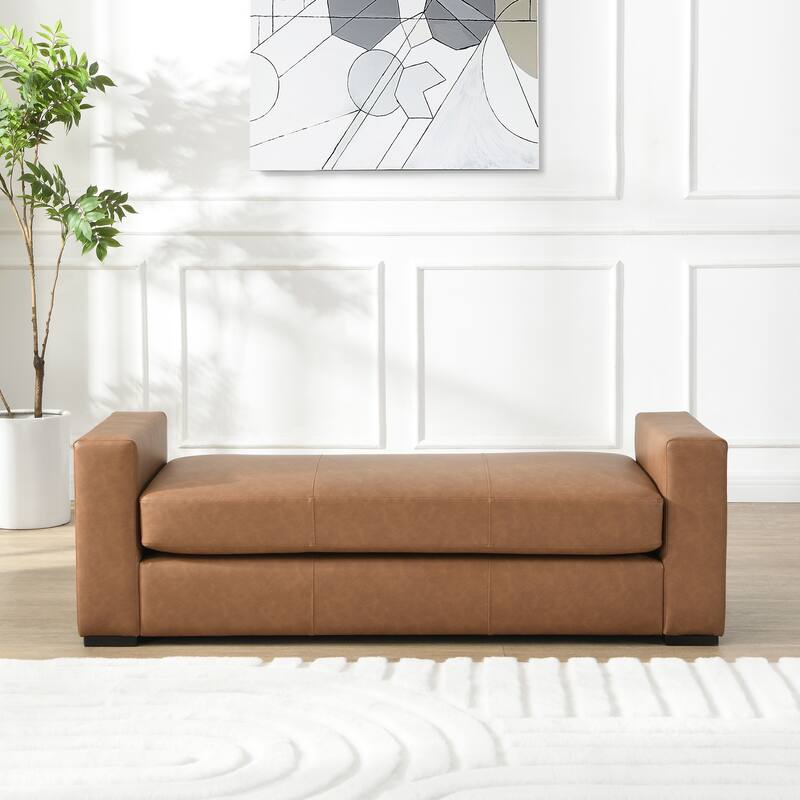 Entryway Bench, 57.70" Stylish Faux Leather Bench with Square Armrests