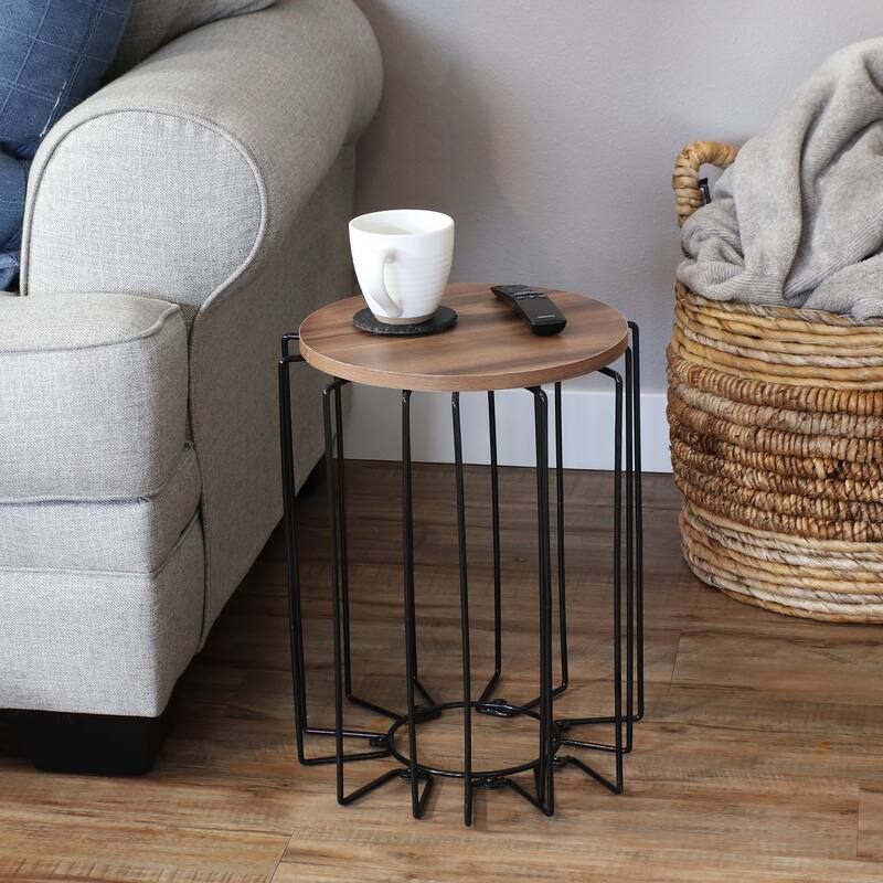 Steel Wire End Table with Faux Woodgrain Tabletop