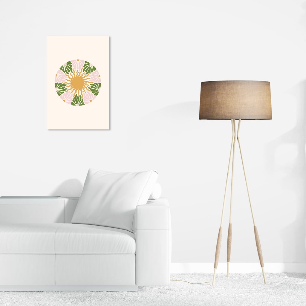Wynwood Studio Canvas Floral and Botanical Sun in a Floral Bubble Gold and Modern & Contemporary Wall Art Canvas Print