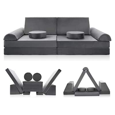 DoCred 10-Piece Kids Couch Sofa, Modular Toddler for Playroom Bedroom - 63"×31.5"×19.7"