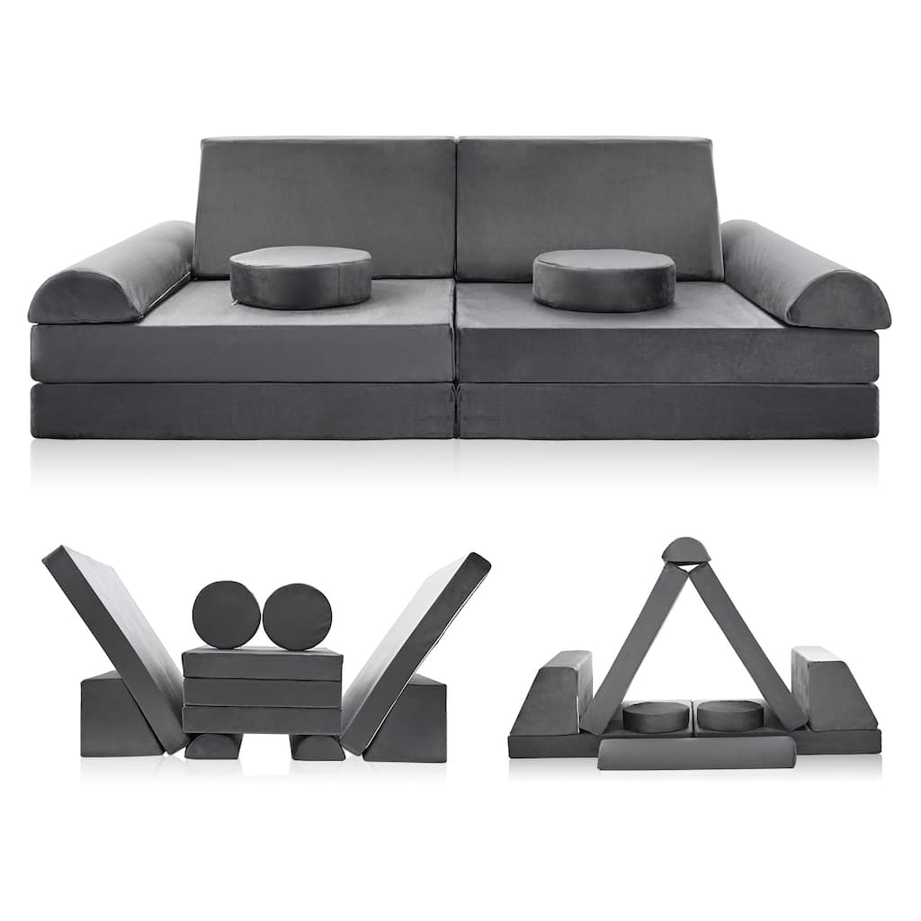 DoCred 10-Piece Kids Couch Sofa, Modular Toddler for Playroom Bedroom - 63"×31.5"×19.7"