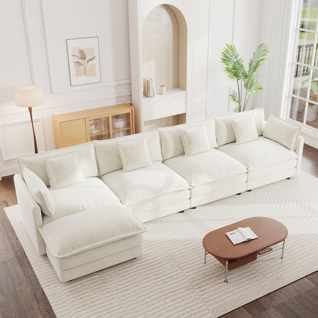 Roomfitters Large Sectional Sofa with Ottoman, Deep Seat Upholstered Modular Couch for Living Room
