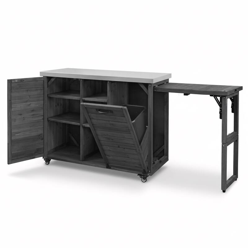 Roomfitters 78.3" Outdoor Kitchen Island with Foldable Grill Table, Stainless Steel Top & Tilt Trash Can Storage