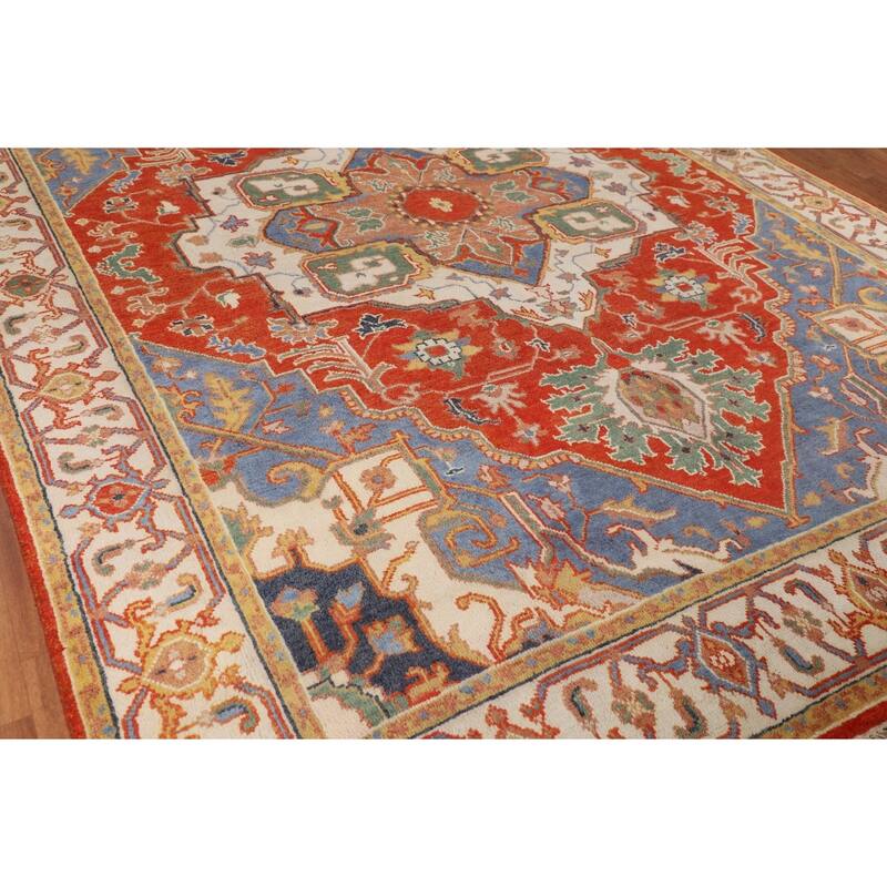 Geometric Heriz Serapi Oriental Area Rug Handmade Wool Carpet - 8'9" X 11'7"