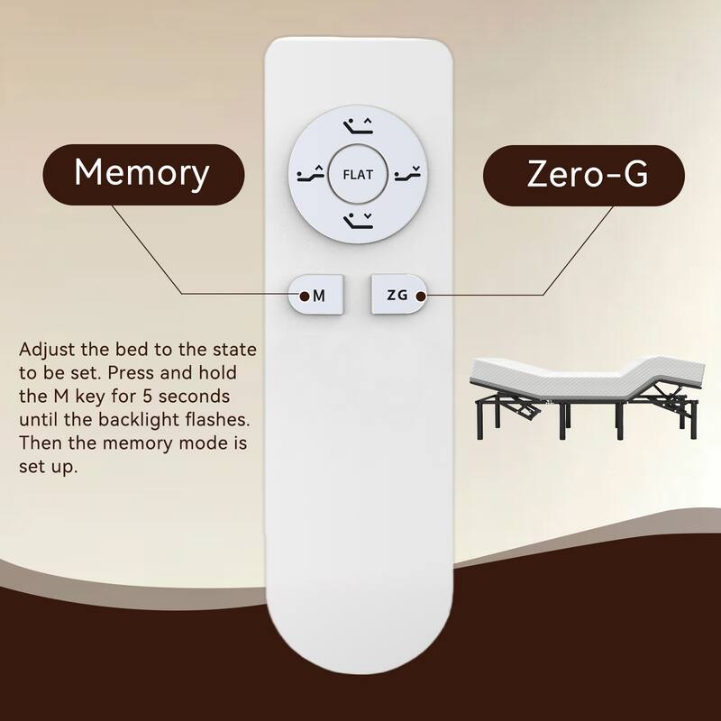 Adjustable Bed Base Frame Head and Foot Incline Quiet Motor Queen Size Zero Gravity, Remote Control with ZG and Memory Keys