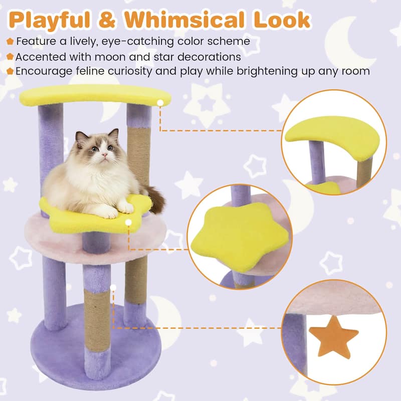 Costway 29” Cute Modern Cat Tree with Star & Moon Shaped Platforms, - See Details