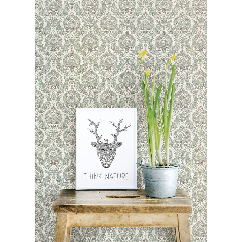 A-Street Prints Lulu Dark Green Damask Wallpaper
