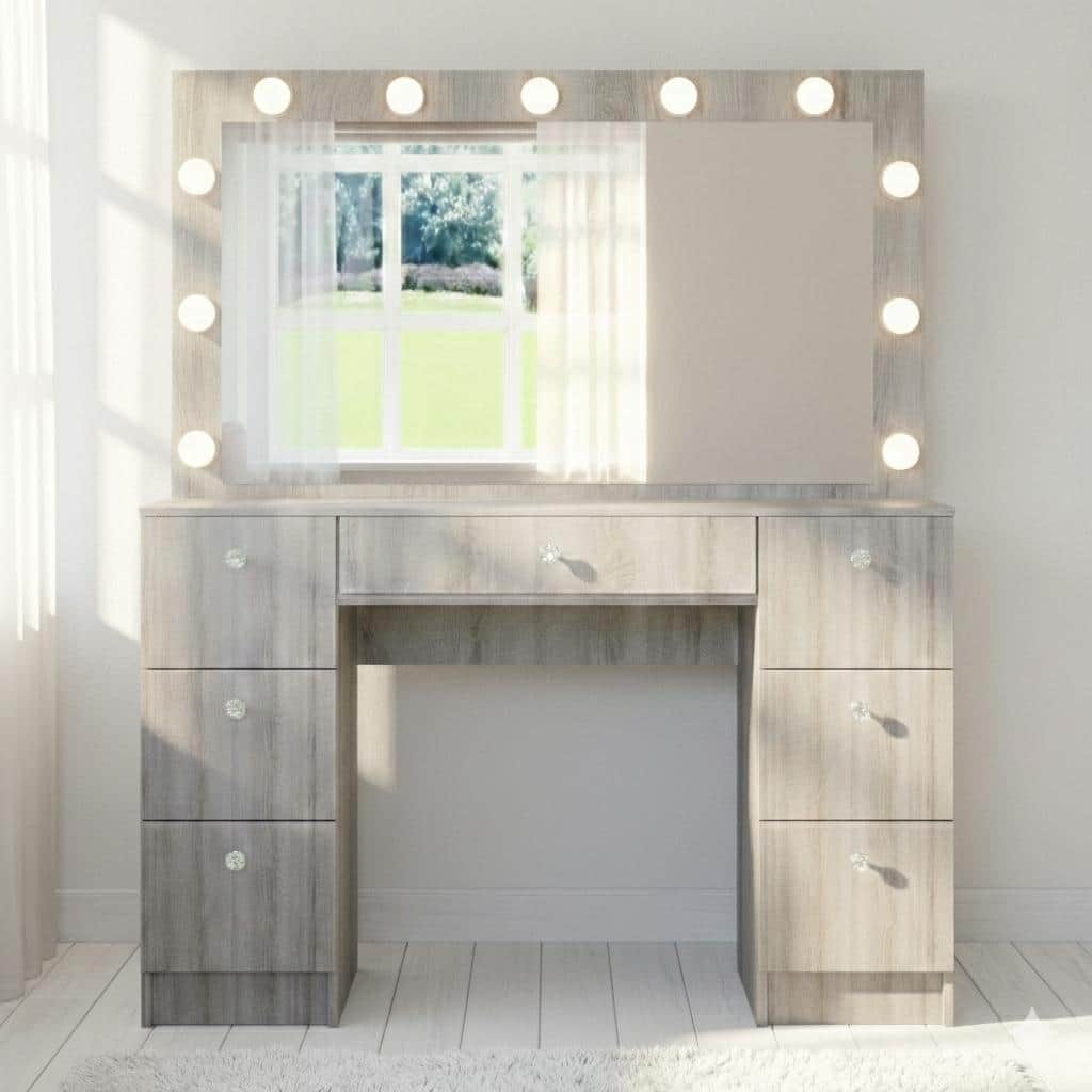 Boahaus Makeup Vanity 7 Drawers Lighted Crystal Knobs USB Port