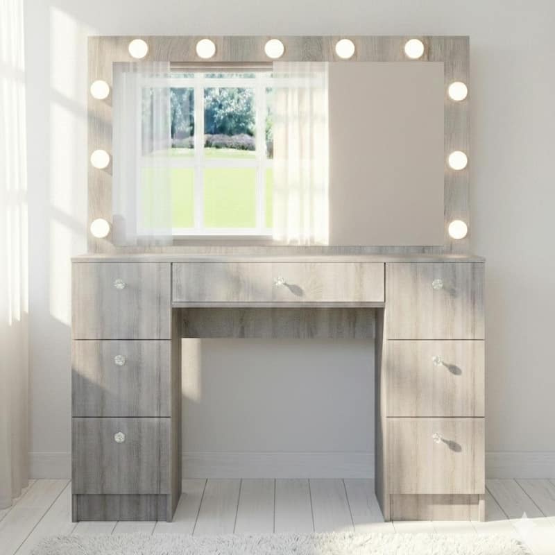 Boahaus Makeup Vanity 7 Drawers Lighted Crystal Knobs USB Port - Grey