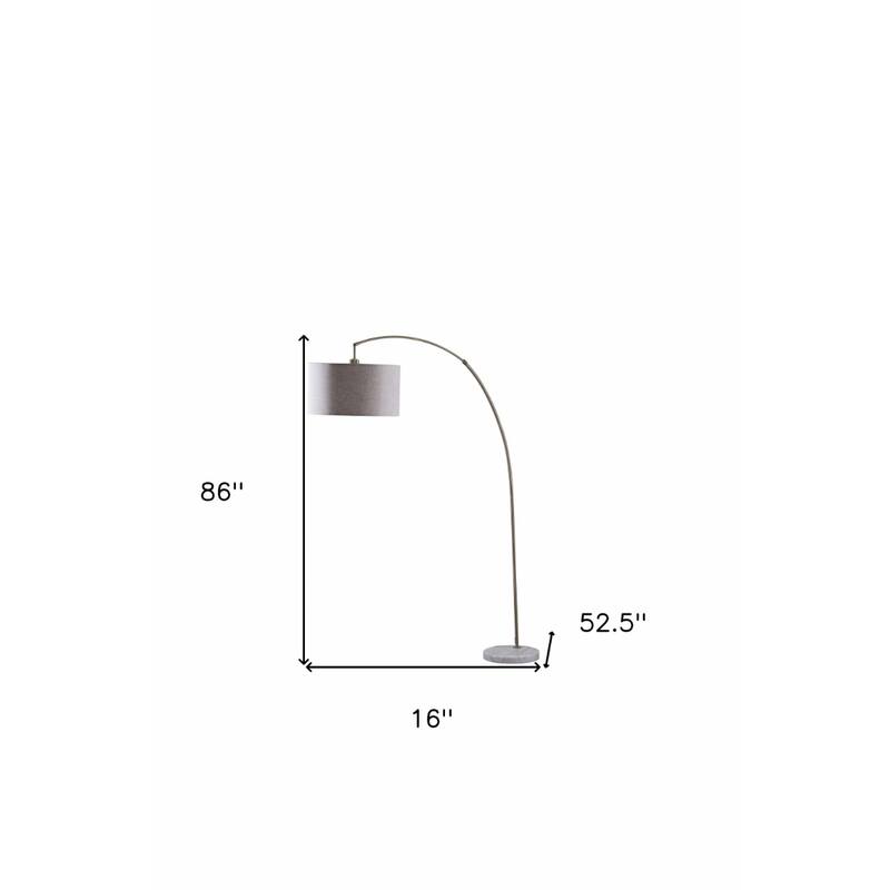 86"Arched Floor Lamp with Gray Drum Shade - 86" H x 16" W x 52.5" D
