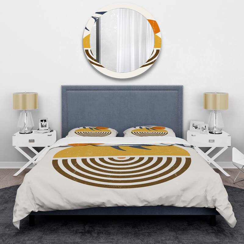 Designart 'Botanical Minimalist Leaf With Abstract Shapes IV' Modern Duvet Cover Set