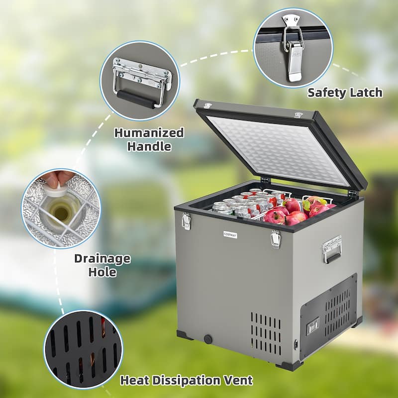 Costway 68 Quart Car Refrigerator 12V Portable Car Freezer Fridge w/DC - 21.5'' x 22'' x 23''