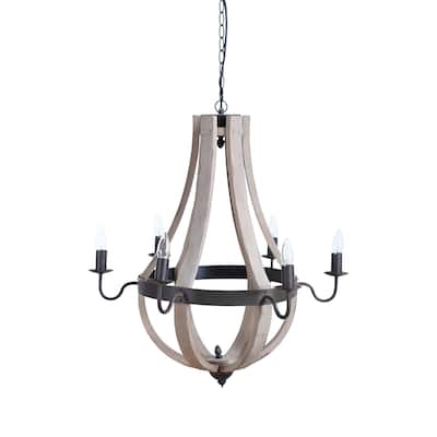 Wood & Metal Chandelier with Six Lightbulbs