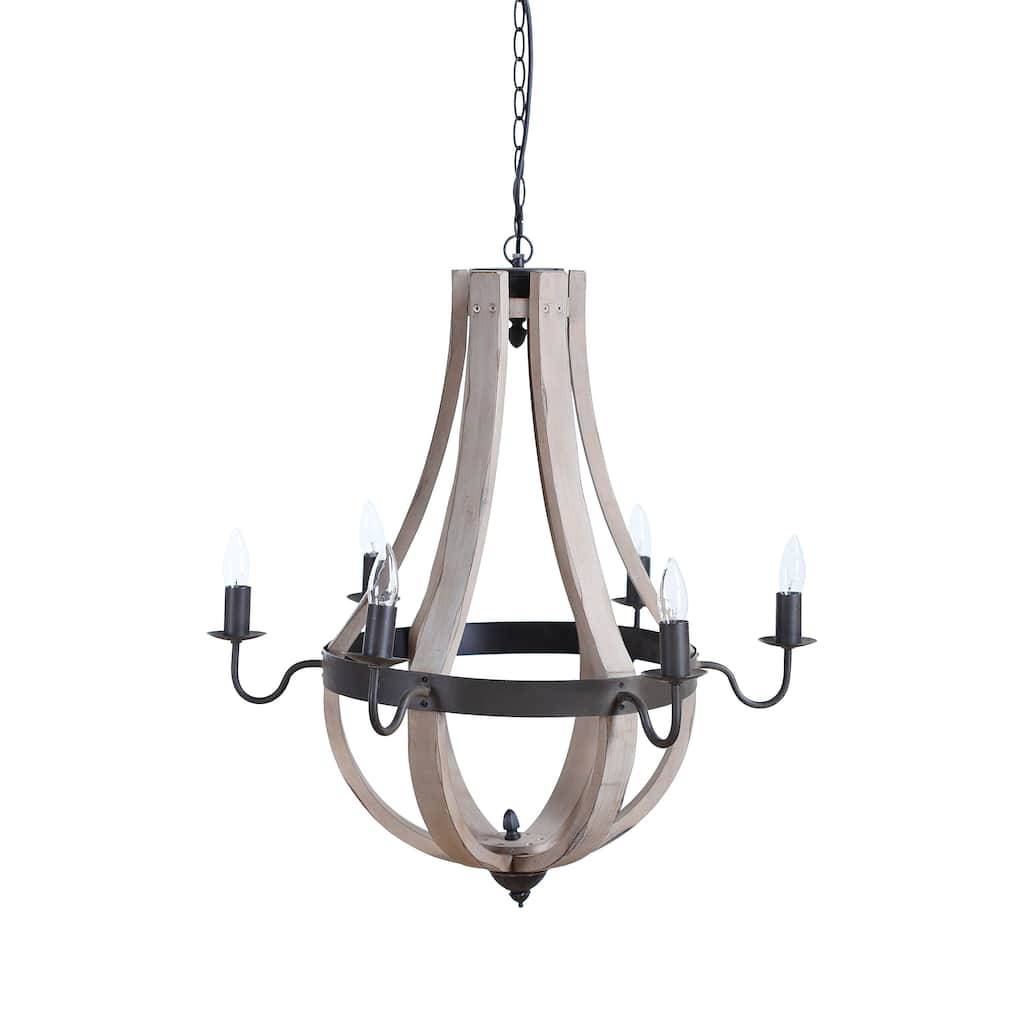 Wood & Metal Chandelier with Six Lightbulbs