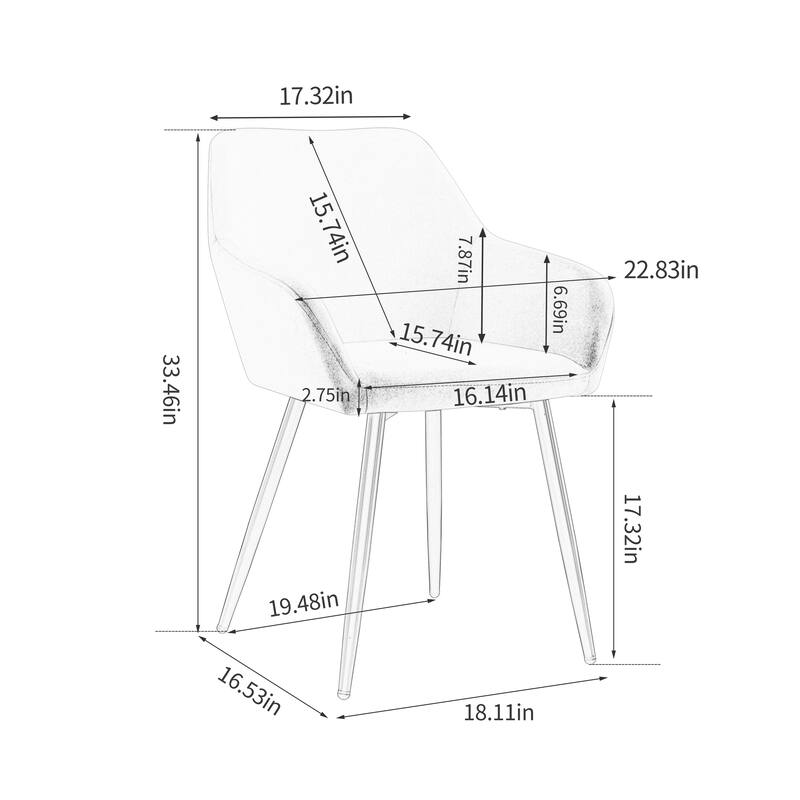 Modern 2 Piece Kitchen Dining Chairs with Cushions, Metal Legs, Backrests for Dining Room Kitchen Living Room Bedroom