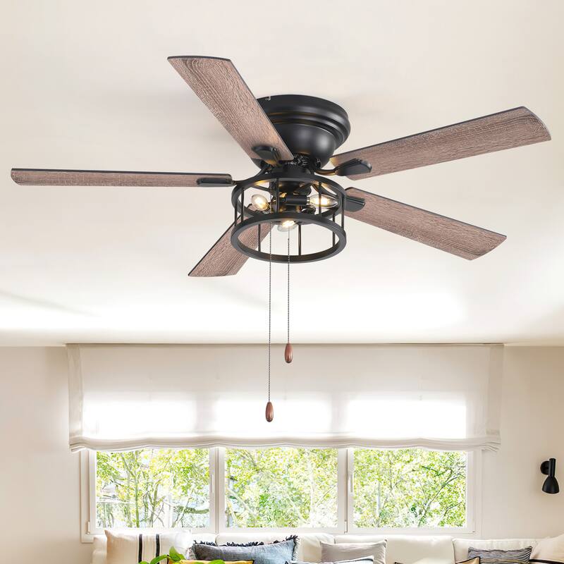 Airsurfer 52-inch Indoor Matte Black Industrial Ceiling Fan with Light and Pull Chain