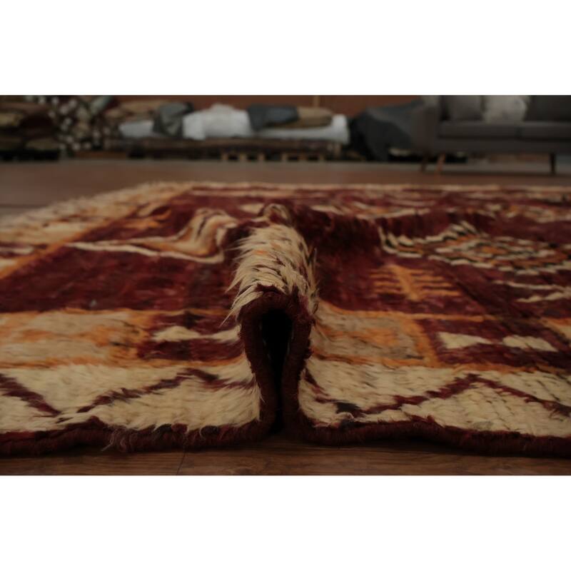 Hand Knotted Oriental 100% Wool Carpet Modern Tribal Red Moroccan Area Rug - 9' 10'' X 8' 3''
