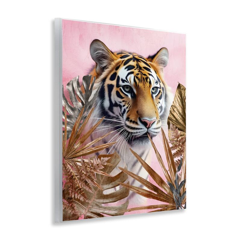 Stupell Exotic Tiger with Gold Leaves Wall Plaque Art Design By Kim Allen