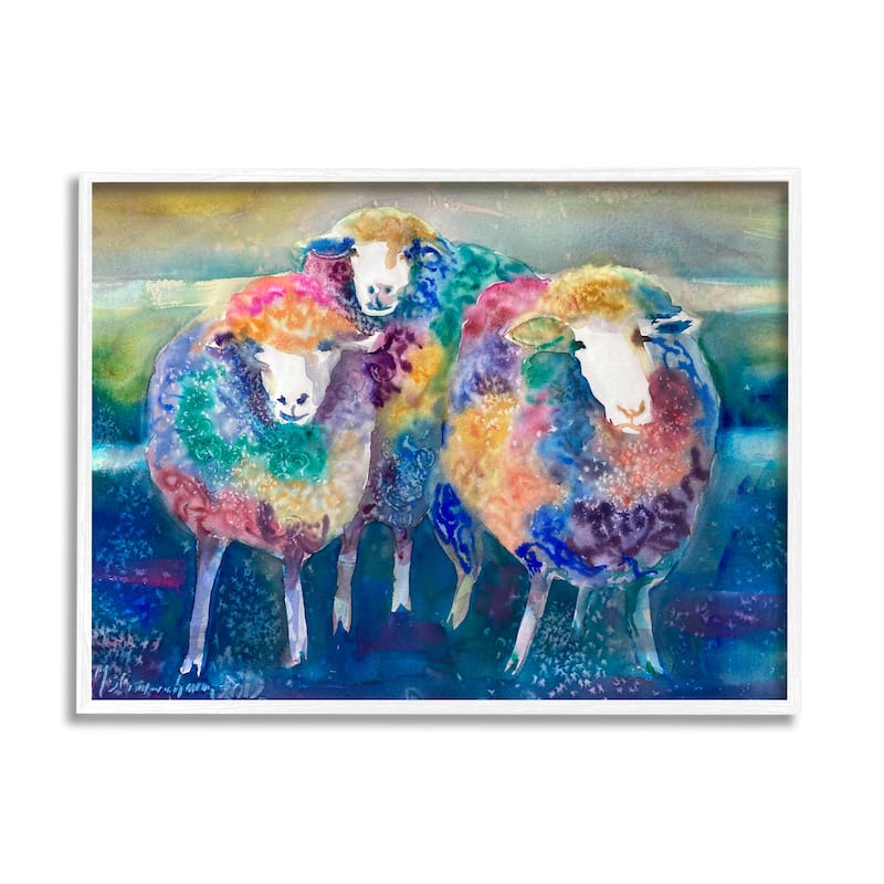 Stupell Fun Cute Bold Rainbow Farm Sheep Design Framed Wall Art - Multi-Color - 14 x 11 - White