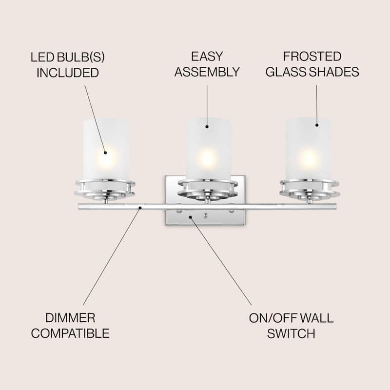 Magnolia 3-Light Metal/Frosted Glass Contemporary Glam LED Vanity Light, by JONATHAN Y