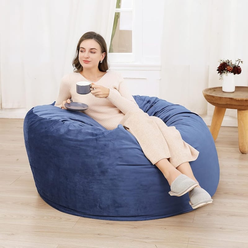 48 Inch Bean Bag Chair, Cozy Lazy Sofa with Fillings for Adults Kids - 48 Inch - Blue